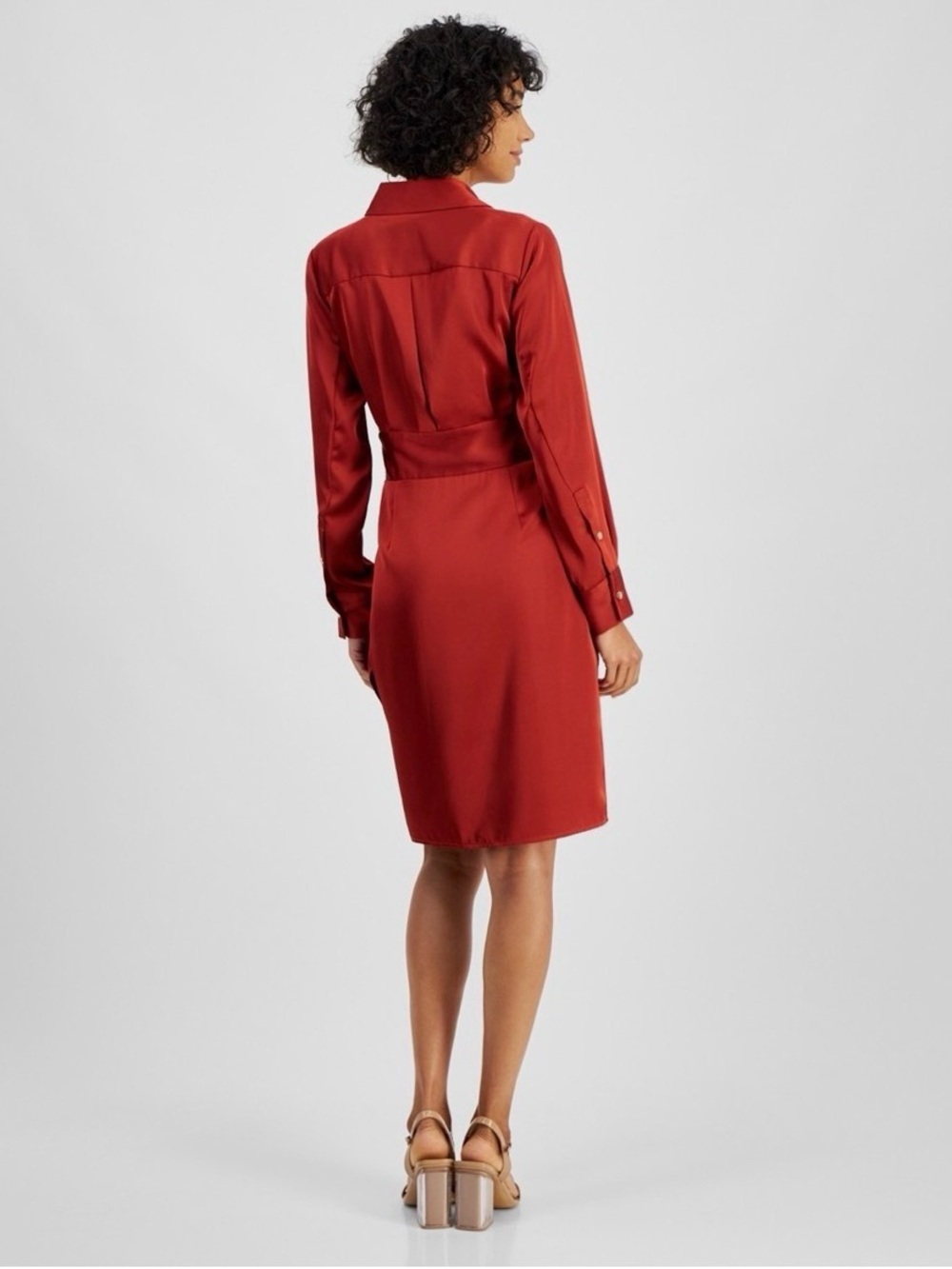 TAHARI ASL BRICK Short Shirtdress Wrap Shirt Dress Size 4 $149 - Picture 4 of 5